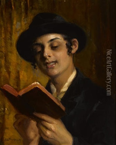 Yeshiva Student Studying Oil Painting - Mozart Rottmann