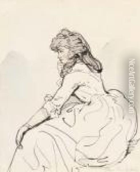 Study Of A Girl, In Profile To The Left Oil Painting - Thomas Rowlandson