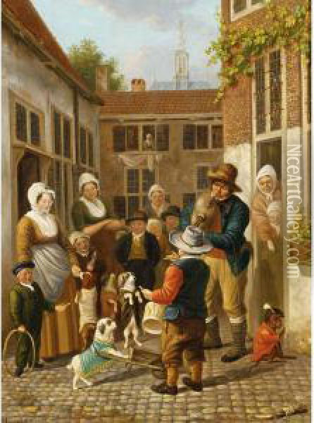 Musicians On A Square In The Hague, The Nieuwe Kerk In The Background Oil Painting - Pieter Daniel van der Burgh