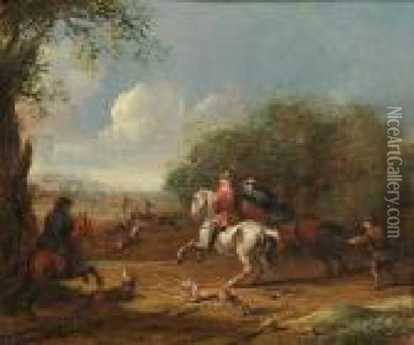 A Landscape With A Hunt Oil Painting - Barend Gael or Gaal