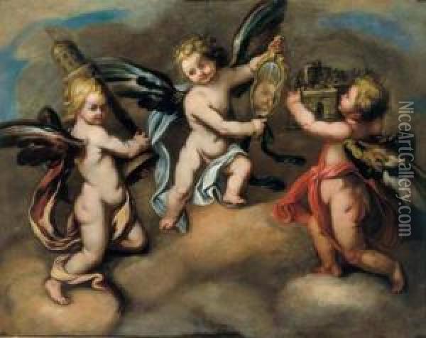 A) E B) Angeli Oil Painting - Giovanni Battista Carlone