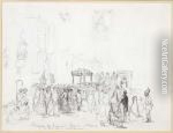 The Good Friday Procession 
Outside The Cathedral Of Caracas, With Asubsidiary Study Of The Virgin 
And A Woman's Head Oil Painting - Camille Pissarro