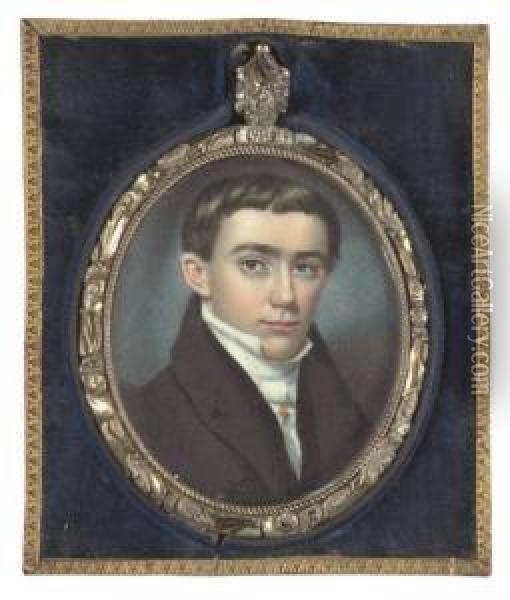 A Miniature Portrait Of A Gentleman In A Black Coat Oil Painting - Henry Colton Shumway
