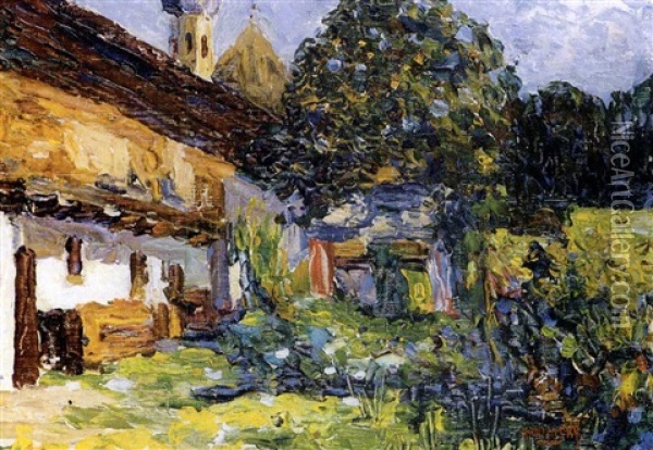 Kochel-bauernhaus Mit Kirche Oil Painting - Wassily Kandinsky