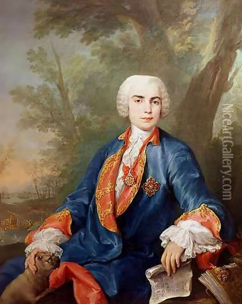 Portrait of Carlo Broschi, called 'Il Farinelli', Italian castrato singer Oil Painting - Jacopo (Giacomo) Amigoni