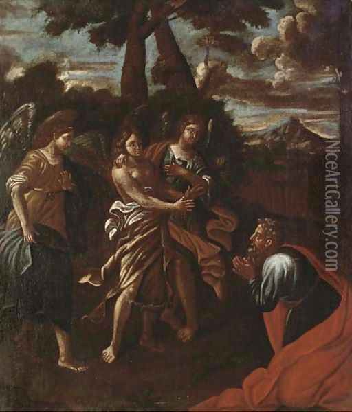 Abraham and three angels Oil Painting - Brescian School