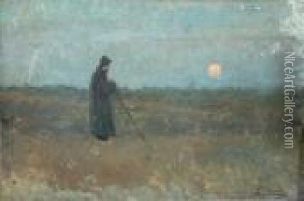 Personage In Landschap Oil Painting - Frans Courtens