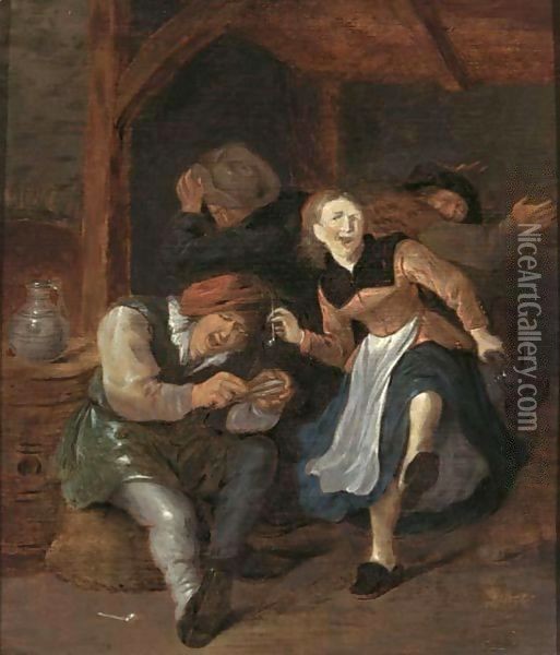 A Merry Company In An Interior Singing And Dancing Oil Painting - Jan Miense Molenaer