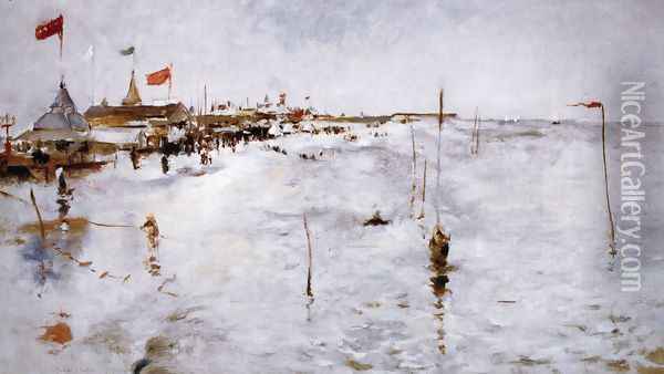 Coney Island From Brighton Pier Oil Painting - John Henry Twachtman