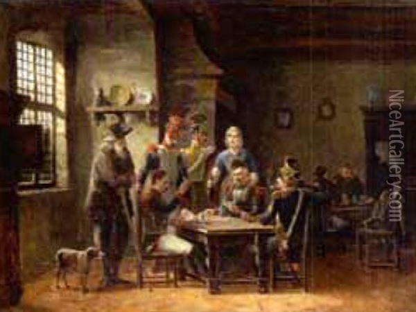Soldaten In Einer Schanke Beim Kartenspiel Oil Painting - Pierre Jean Jacques Fardon