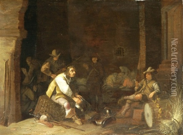 Interieur Mit Trinkenden Und Rauchenden Soldaten Oil Painting - Anthonie Palamedesz