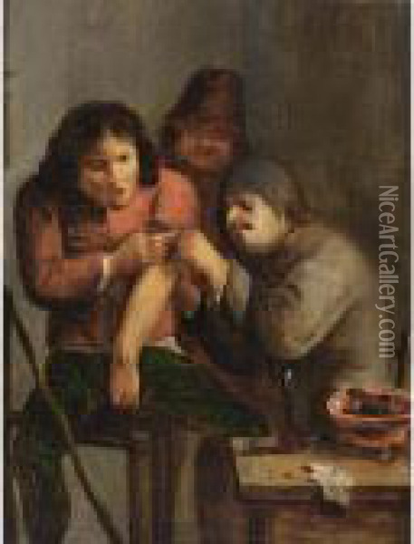 One Of The Five Senses: Touch Oil Painting - Adriaen Brouwer