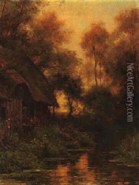 Cottage Along A Quiet River Oil Painting - Louis Aston Knight