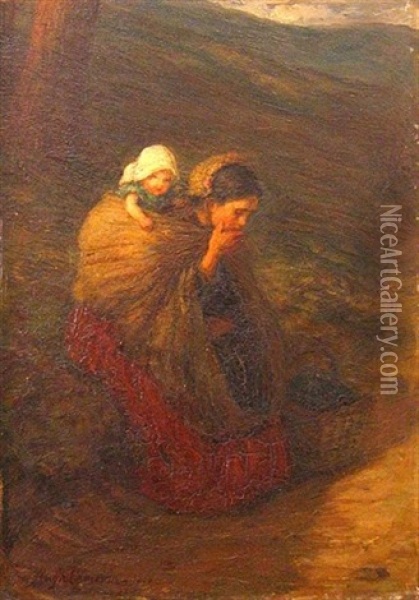 Mother And Child Resting By A Path Oil Painting - Hugh Cameron