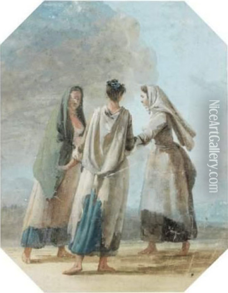 Trois Femmes En Pied Discutant Oil Painting - Jean-Pierr Houel