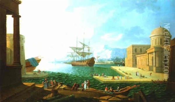 Vue De L'entree D'un Port Mediterraneen Oil Painting - Pietro Fabris