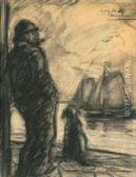 Man Met Hond Aan De Kade (ca. 1904) Oil Painting - Eugeen Van Mieghem