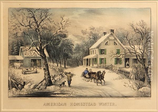 American Homestead Winter Oil Painting - Edward Wilson Currier
