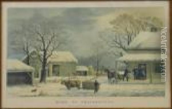 Home To Thank Oil Painting - Currier & Ives Publishers