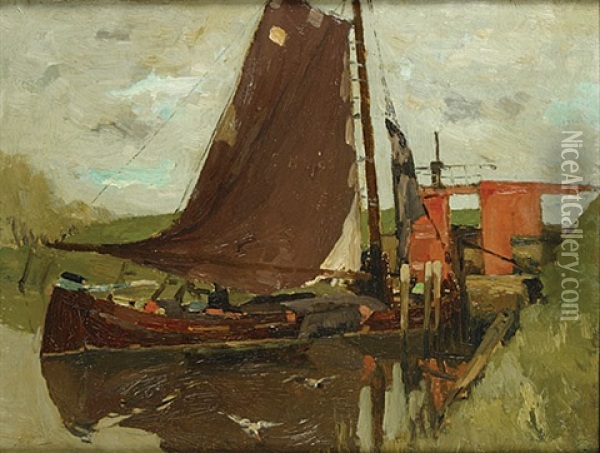 Boot Bij De Sluis Oil Painting - Armand Adrien Marie Apol
