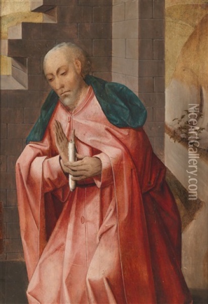Bildnis Eines Heiligen Mit Einer Kerze Oil Painting - Simon Marmion