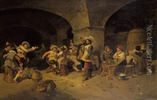 La Ripaille Dans La Taverne Oil Painting - Francisco Nicolas Mouchet