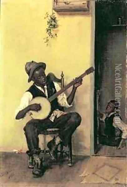 The Banjo Player Oil Painting - Leon Delachaux