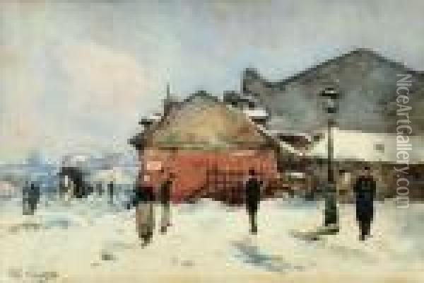 Promeneur A Paris, L'hiver Oil Painting - Paul Lecomte