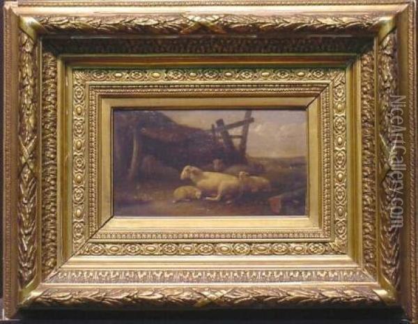 Sheep With Their Young Oil Painting - Eugene Joseph Verboeckhoven