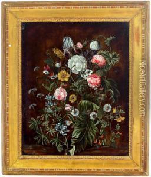 Un Mazzo Di Fiori Con Rose Oil Painting - Alida Withoos