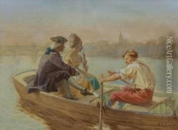 A Couple Being Rowed Along The River Thames Oil Painting - John Seymour Lucas