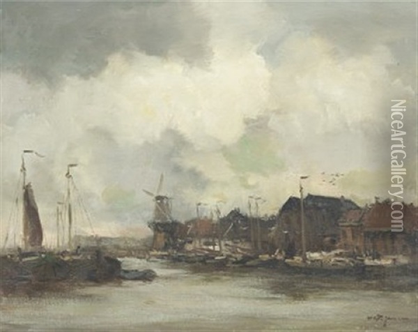 Haven - Segelbatshamn Oil Painting - Willem George Frederik Jansen