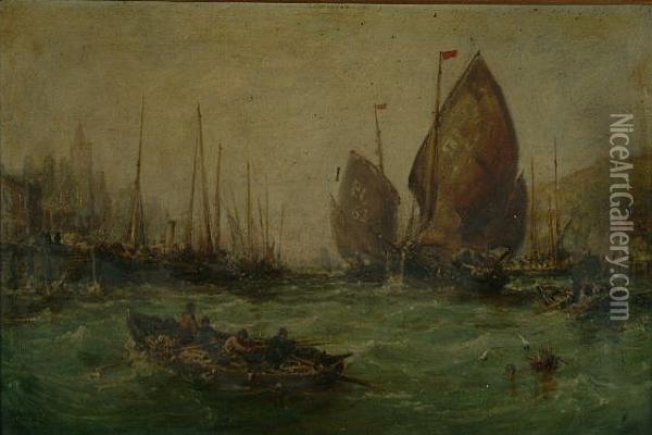 A Busy Harbour - Possibly Peel Oil Painting - William Edward Webb