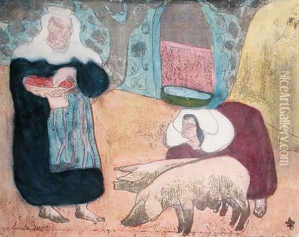 Women with Pigs, 1889 Oil Painting - Emile Bernard