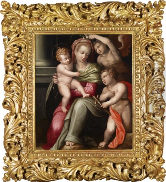Die Madonna Von Einem Engel Bekranzt Mit Dem Johannesknaben Oil Painting - Giovanni Battista di Matteo Naldini