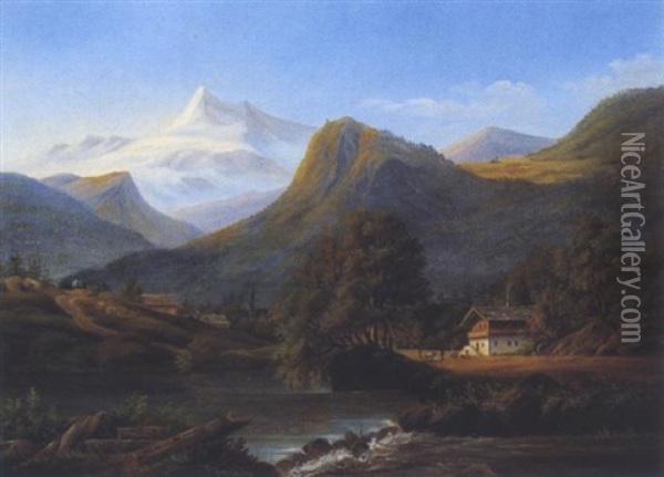 Blick Ins Zillertal Oil Painting - Frederik Christian Jacobsen Kiaerskou