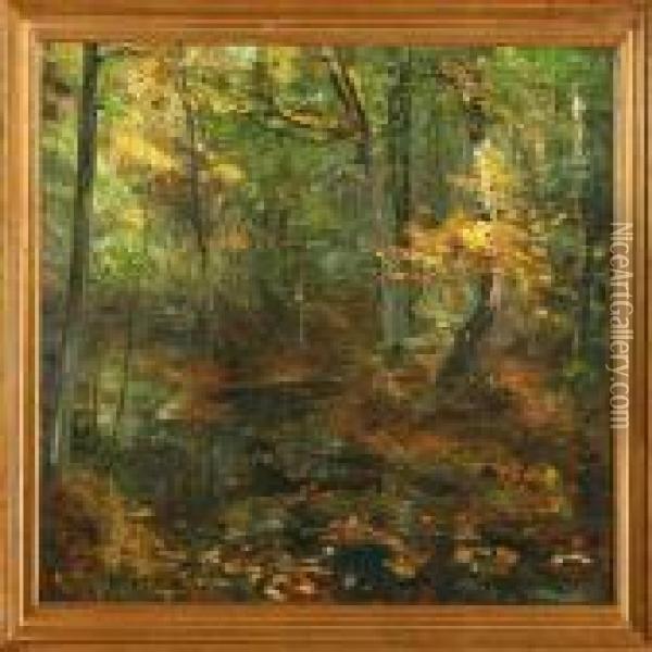 Autumn Forest Scene Oil Painting - Aage Bertelsen