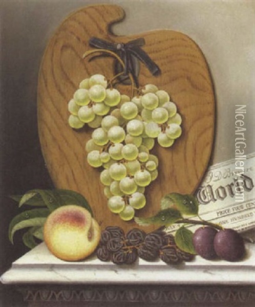 A Still Life Of Green Grapes And A Palette Oil Painting - Albertus Del Orient Browere