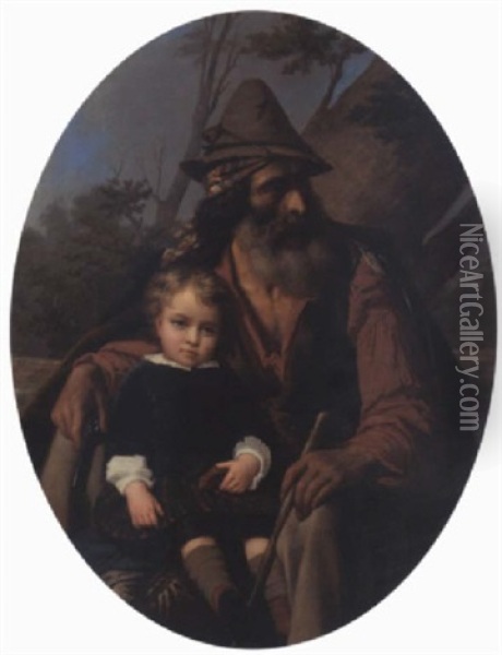 Brigand Et Enfant Oil Painting - Raymond Auguste Quinsac Monvoisin