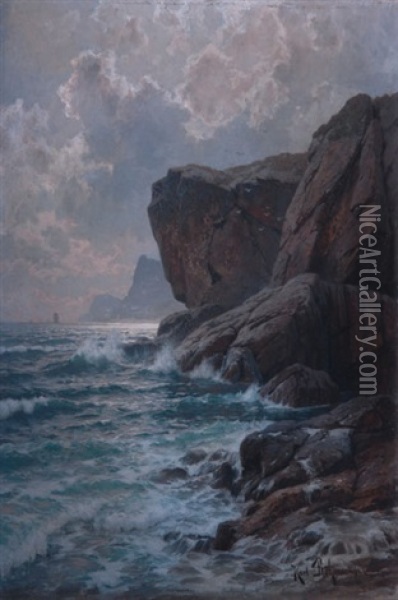 Felsige Kustenlandschaft Oil Painting - Karl Theodor Boehme
