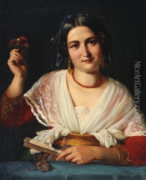 An Italian Woman With A Fan Oil Painting - Wilhelm Nicolai Marstrand