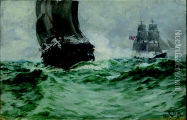 Ten Gun Bridge Liberty Off Oil Painting - Charles Napier Hemy