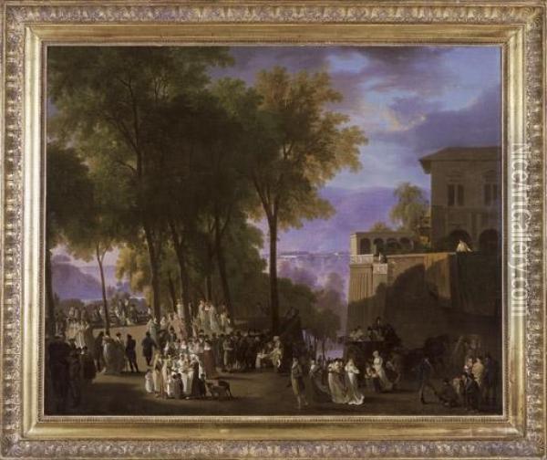 La Promenade De La Treille I Geneve, Um 1820 Oil Painting - Wolfgang-Adam Toepffer