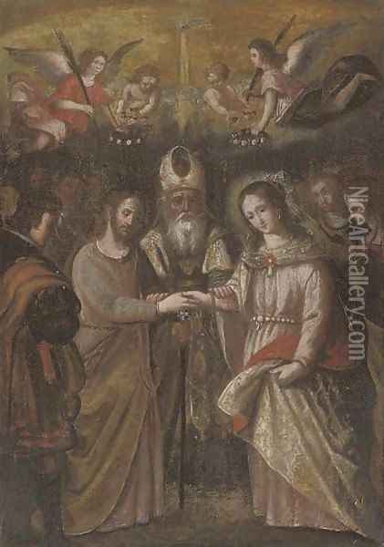 The Marriage of the Virgin Oil Painting - Spanish School