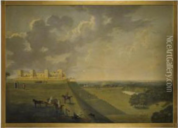 View Of Windsor Castle, The Earl And Countess Of Pomfret Introducedto The Artist In The Foreground Oil Painting - Herbert Pugh