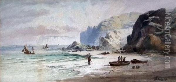 Beach Scene With Fishermen Oil Painting - Thomas Bush Hardy