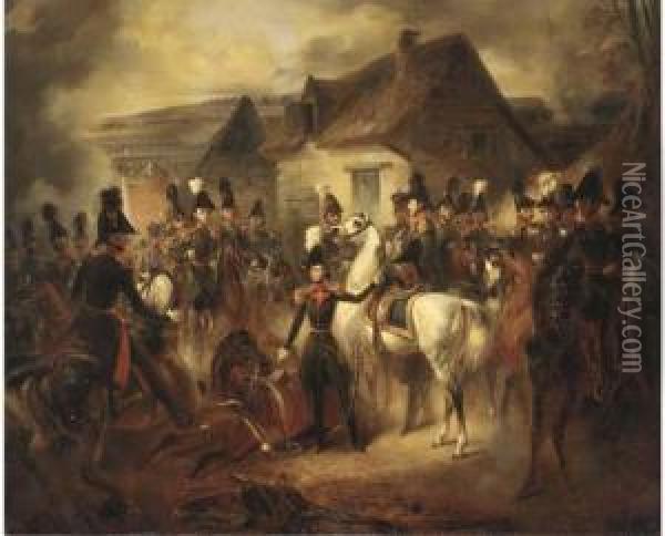 Soldiers Entering A Village Oil Painting - Jacobus Josephus Eeckhout