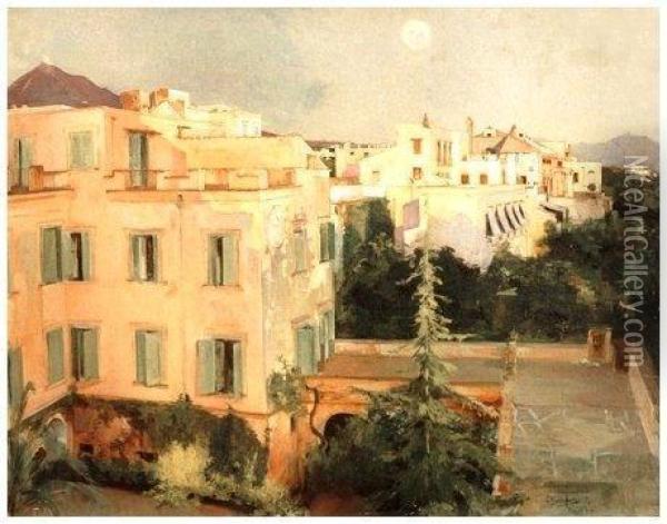 Paesaggio Urbano Con Vesuvio Oil Painting - Edoardo Monteforte