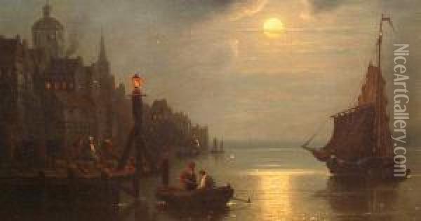 Ships In Moonlight Oil Painting - Ivan Konstantinovich Aivazovsky