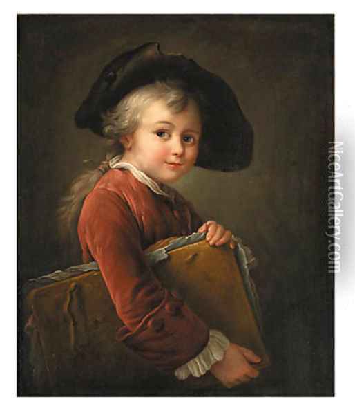 Le Petit Elve portrait of a boy holding a folio Oil Painting - Franois-Hubert Drouais